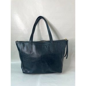 Fossil Tote Zip Sydney Large Double Handles Bag Navy Blue Leather